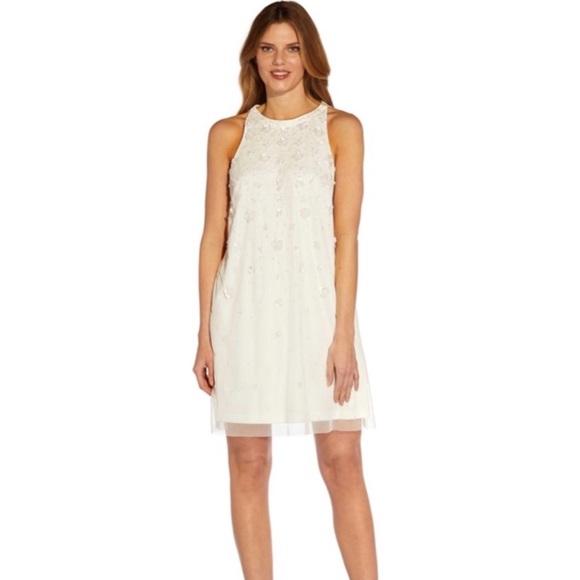 NWT ADRIANA PAPPELL Floral Beaded Appliqué Dress Bridal Shower Brides Dress - Picture 3 of 10